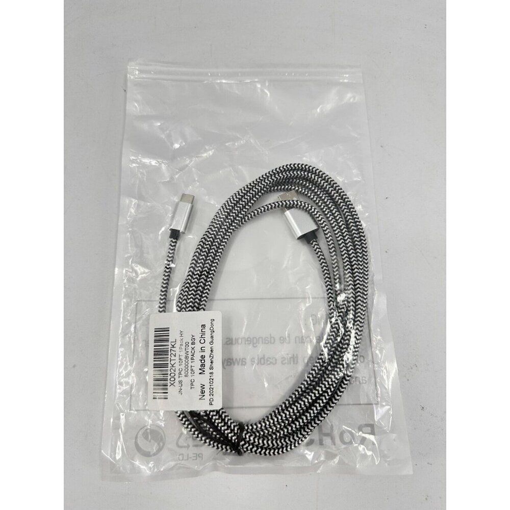 type c cord 10 ft 1 pack black and Silver (B-2)